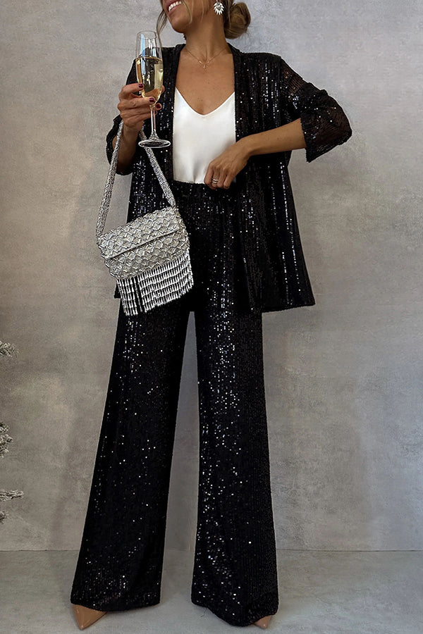 Glimmer® | Sequin Wide-Leg Pantsuit