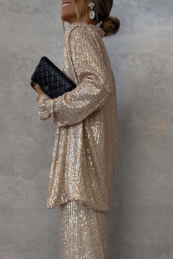 Glimmer® | Sequin Wide-Leg Pantsuit