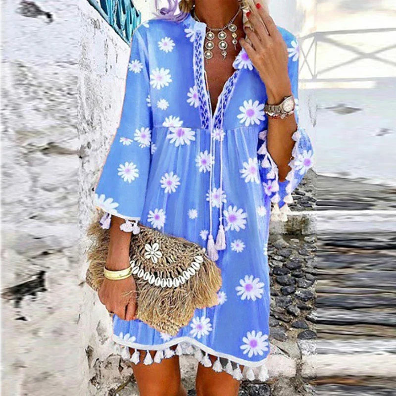 Marbella Boho Chic Tassel Mini Dress