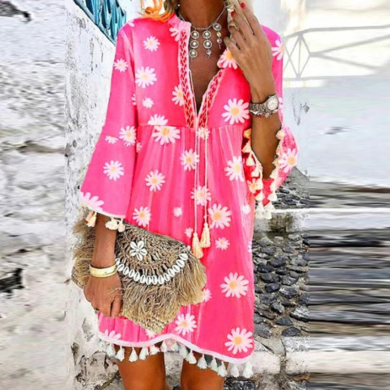 Marbella Boho Chic Tassel Mini Dress