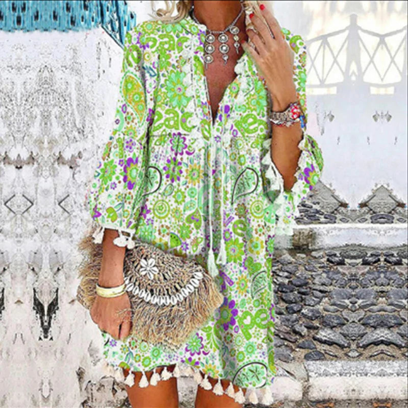 Marbella Boho Chic Tassel Mini Dress